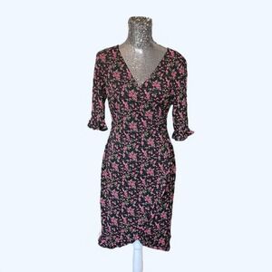 Vintage 90s Floral Midi Dress 8 V-Neck Short Sleeve Romantic Cottagecore